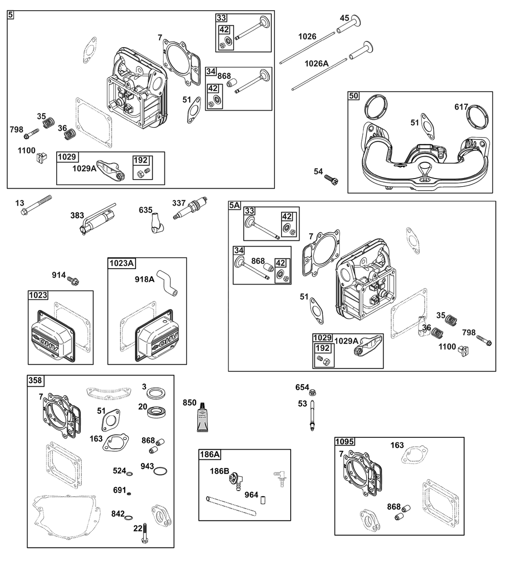 Cylinder Head Group Diagram and Parts List for 40N877-0049-B5  Briggs and Stratton Engine